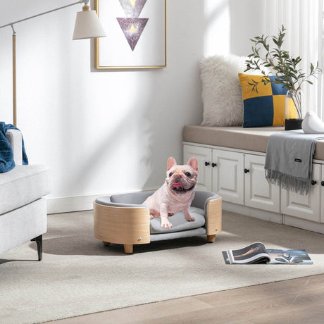 Scandinavian Style Solid Wood Elevated Pet Bed With Velvet Cushion - Sleep Galleria