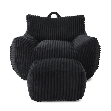 Medium-Soft Corduroy Bean Bag Chair With Footstool - Omega Lifestyles