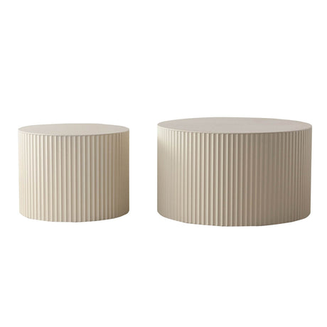 Beige White Modern 2-Piece Round Nesting Tables - Omega Lifestyles