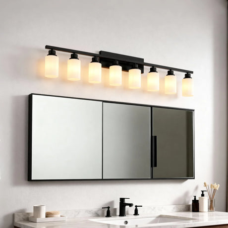 Modern Matte Black Glass 8-Light Wall Sconce Vanity Lamp - Omega Lifestyles