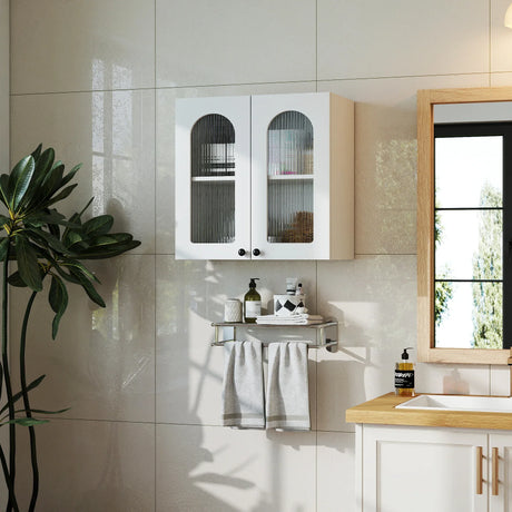 Arched Glass Door Floating Wall Cabinet With Shelves - Omega Lifestyles