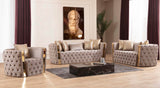 Naomi Velvet Button Tufted Firm Sofa With Gold Accents - Omega Lifestyles
