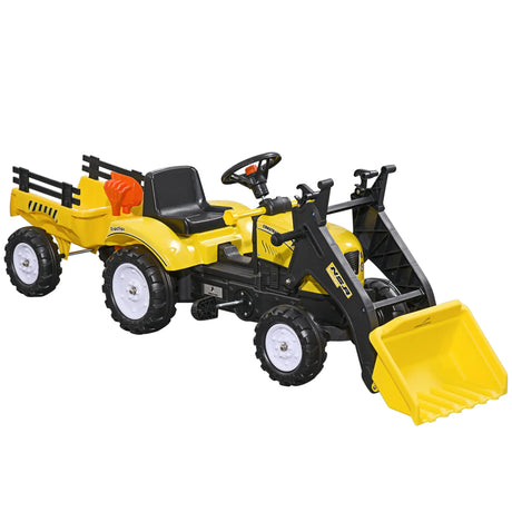 Kids Pedal Ride-On Excavator Bulldozer With Trailer - Omega Lifestyles