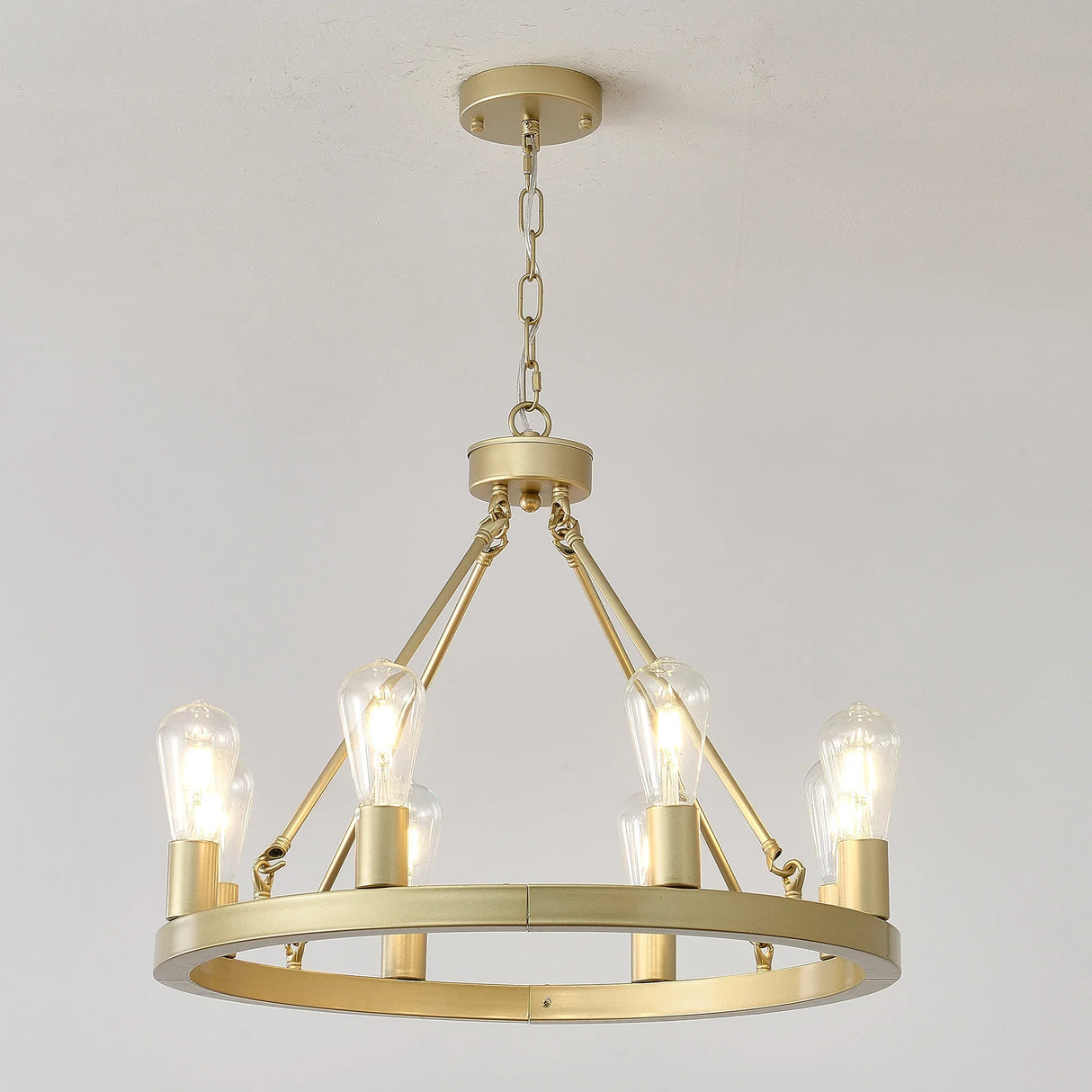 Farmhouse Wagon Wheel Gold Metal Chandelier 24-Inch - Omega Lifestyles