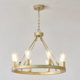 Farmhouse Wagon Wheel Gold Metal Chandelier 24-Inch - Omega Lifestyles