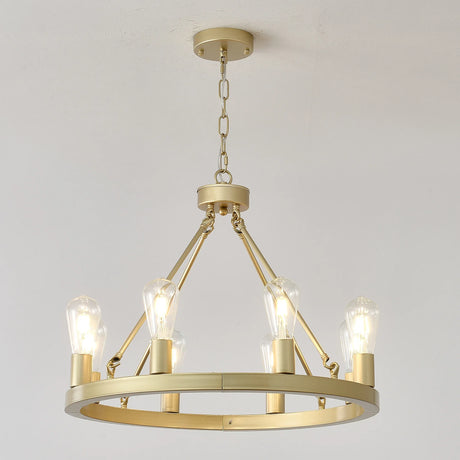 Farmhouse Wagon Wheel Gold Metal Chandelier 24-Inch - Omega Lifestyles