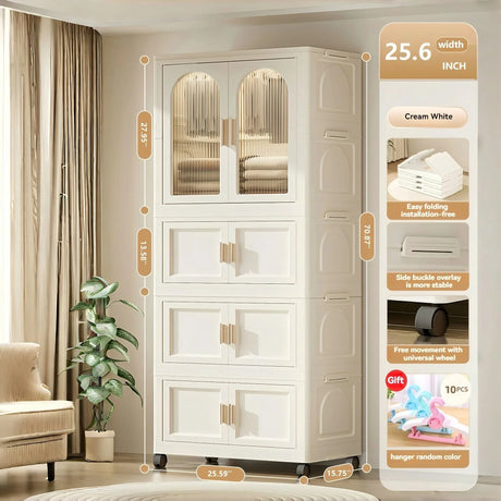 Folding Plastic Wardrobe Cabinet With Wheels and Hangers - Omega Lifestyles
