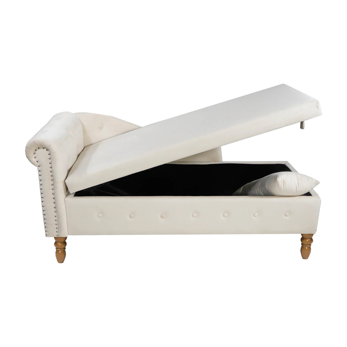 Beige Velvet Classic Storage Chaise Lounge Chair - Omega Lifestyles