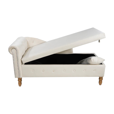 Beige Velvet Classic Storage Chaise Lounge Chair - Omega Lifestyles