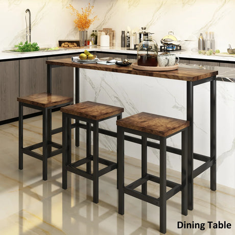 4-Piece Extra Long Counter Height Metal Frame Dining Table Set - Omega Lifestyles