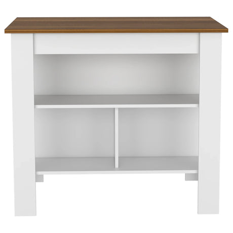 White Walnut Kitchen Island With Three Storage Shelves - Omega Lifestyles