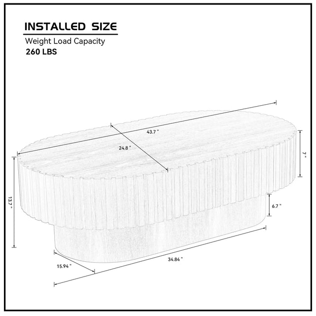Modern Oval Walnut MDF Pedestal Coffee Table 44-Inch - Omega Lifestyles