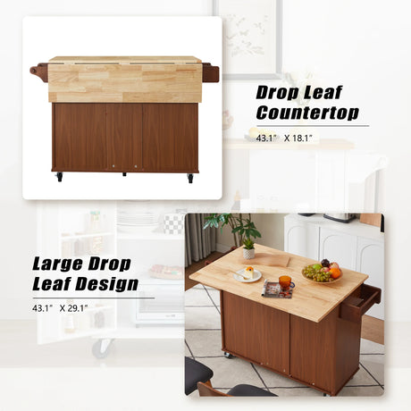 Rolling Kitchen Island Cart With Drop-Leaf Rubberwood Countertop - Omega Lifestyles