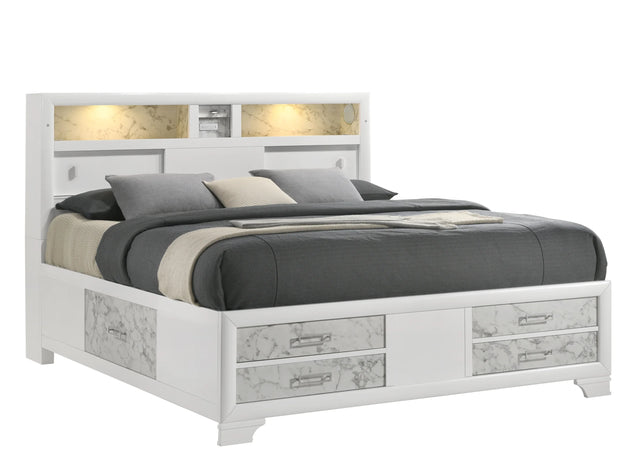 Modern White Acacia Wood Full Bed Frame With Storage - Omega Lifestyles
