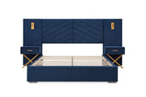 Queen Blue Velvet Wingback Upholstered Platform Bed Frame - Omega Lifestyles