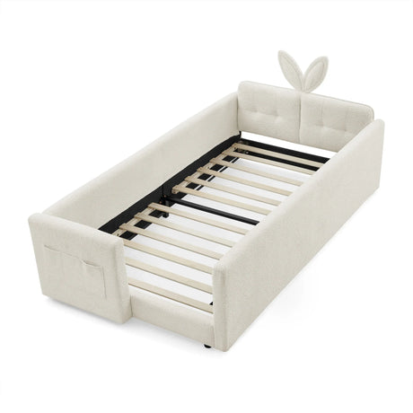 Twin Boucle Upholstered Platform Bed Frame With Storage - Omega Lifestyles