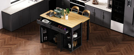 Extendable Rubber Wood Veneer Kitchen Island Cart - Omega Lifestyles