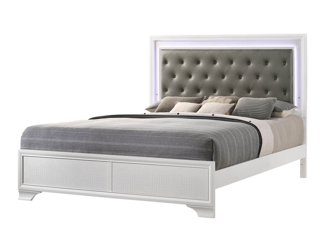 Modern White Faux Leather Crocodile Texture King Bed Frame - Omega Lifestyles