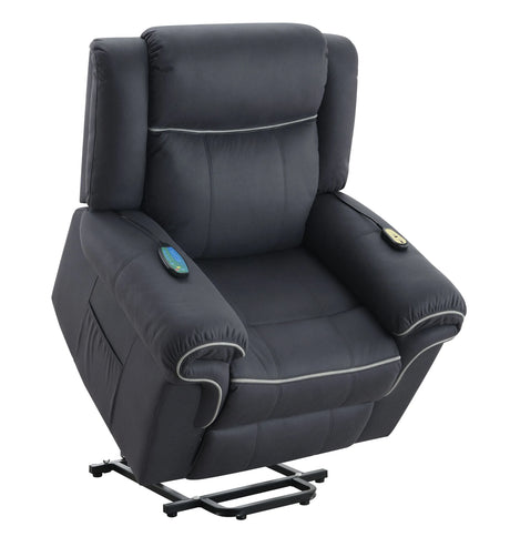 Dark Blue Polished Microfiber Power Lift Heating Massage Chair - Omega Lifestyles