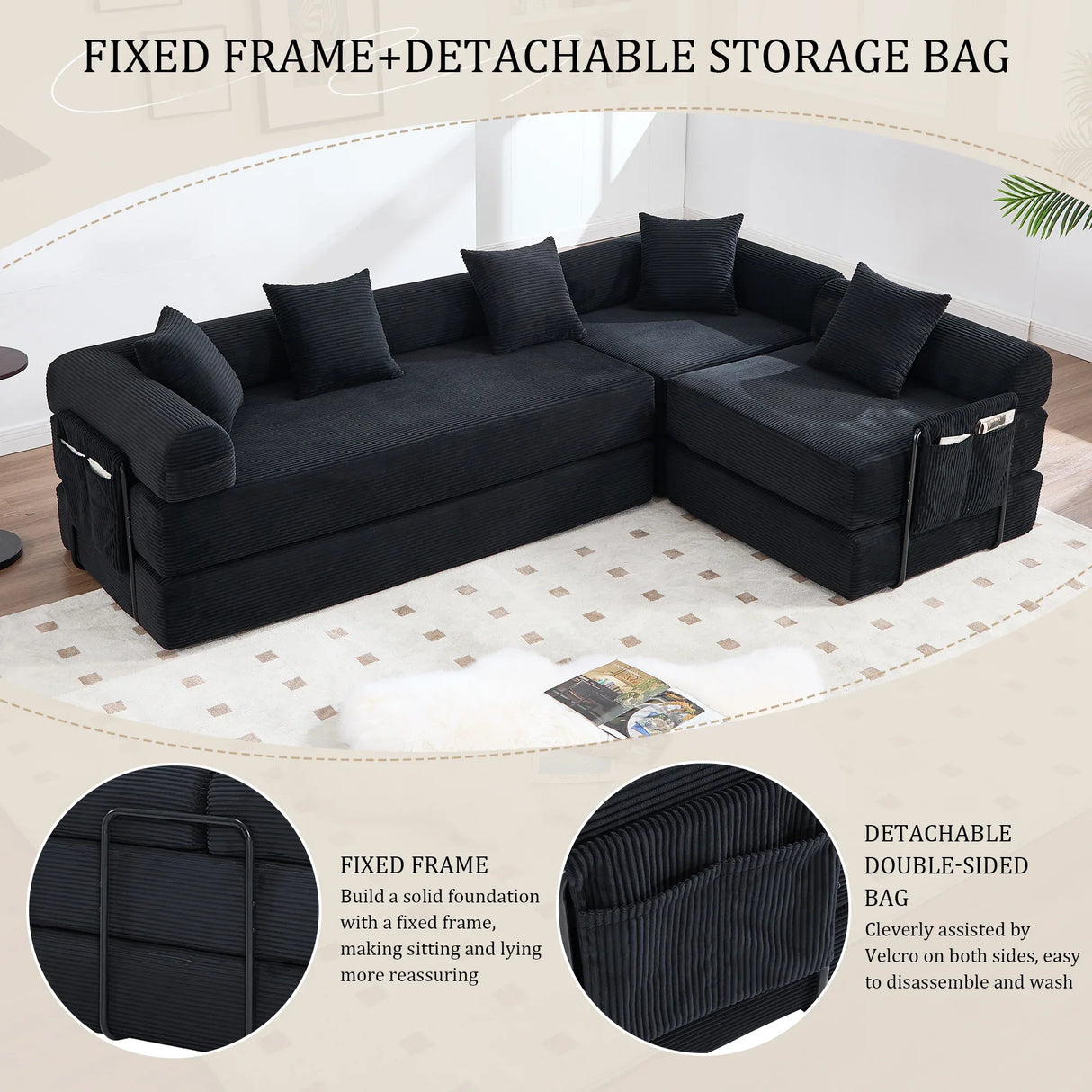 Convertible Corduroy Memory Foam Folding Sofa Bed - Omega Lifestyles