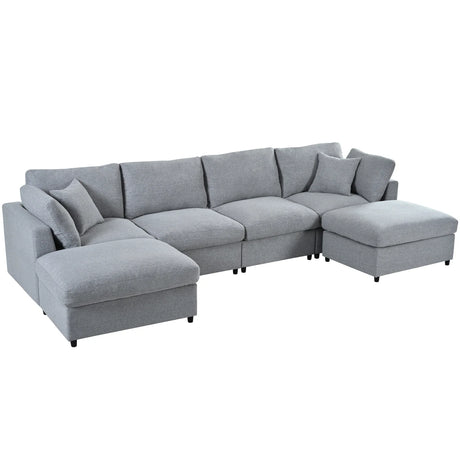 130-Inch Modular Chenille Fabric U-Shaped Sectional Sofa With Ottomans - Omega Lifestyles