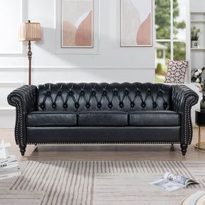 Chesterfield Three Seater Sofa With Soft PU Leather Upholstery - Omega Lifestyles