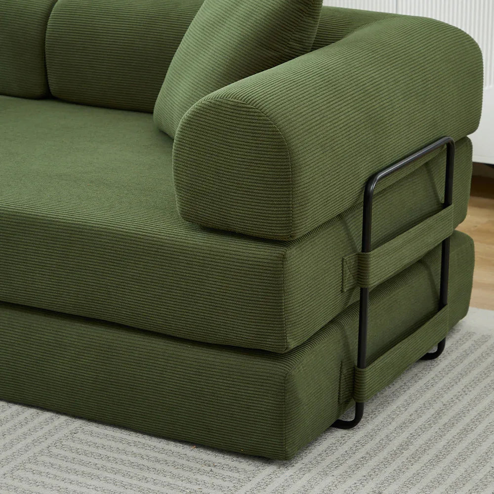 Corduroy 3-Seater Folding Sofa Bed With Pillows - Omega Lifestyles