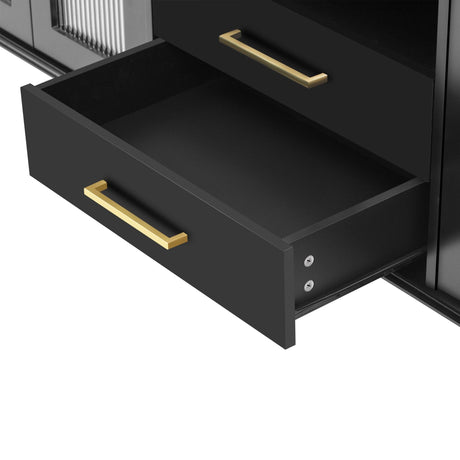 Retro Black MDF TV Stand With Drawers And Cabinets - Sleep Galleria