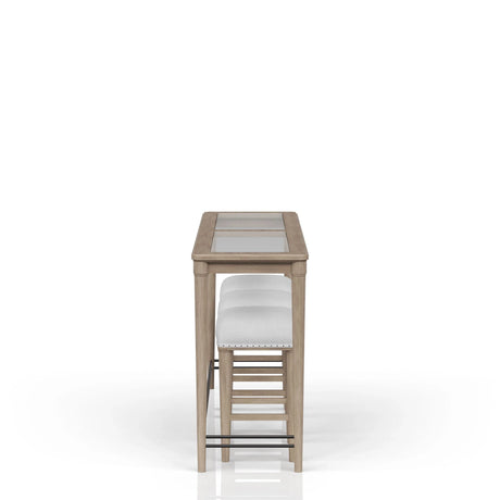 Transitional Sand Finish Frosted Glass Console Table With Stools - Omega Lifestyles