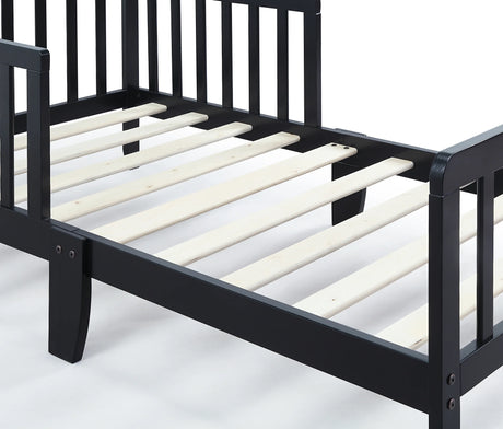 Solid Wood Black Toddler Bed With Safety Rails - Omega Lifestyles