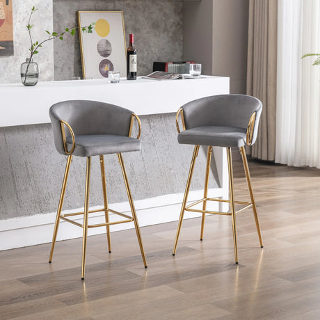 Set Of 2 Gray Velvet Fabric Bar Stools With Foam Cushion - Omega Lifestyles