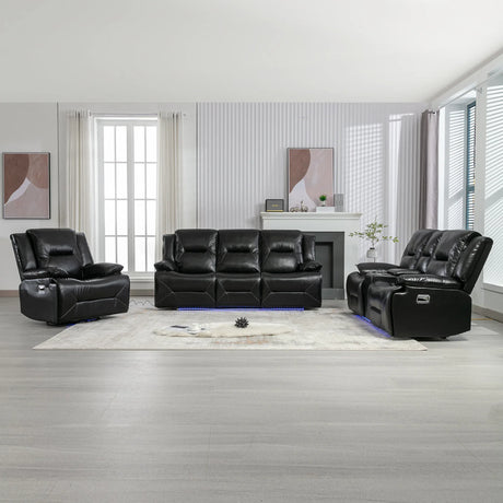 Manual Black Leather Gel Recliner Chair With LED Light Strip - Omega Lifestyles