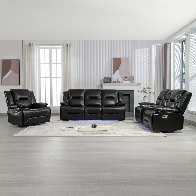 Manual Black Leather Gel Recliner Chair With LED Light Strip - Omega Lifestyles