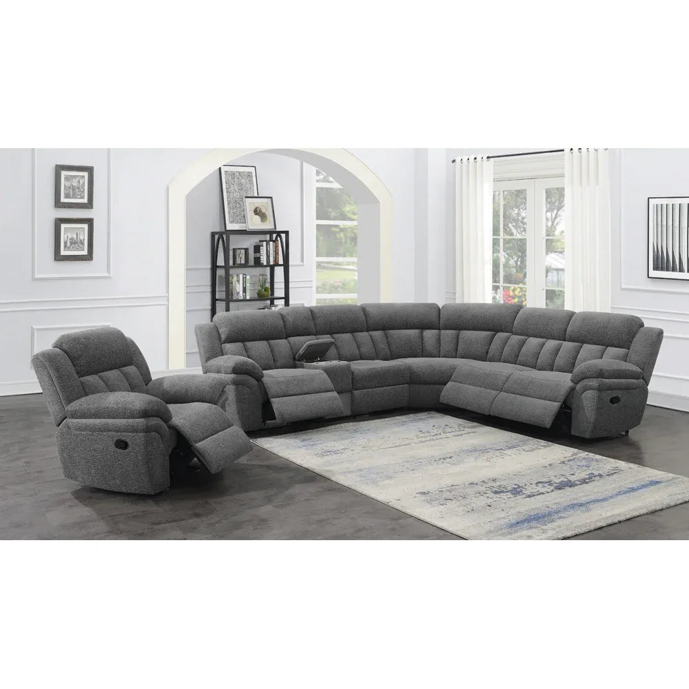 Charcoal Upholstered Glider Recliner With Cushioned Arms - Omega Lifestyles