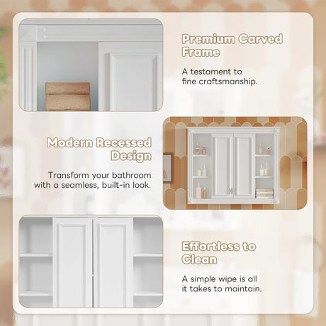 Modern White Wall Mounted Medicine Cabinet With Adjustable Shelves - Omega Lifestyles