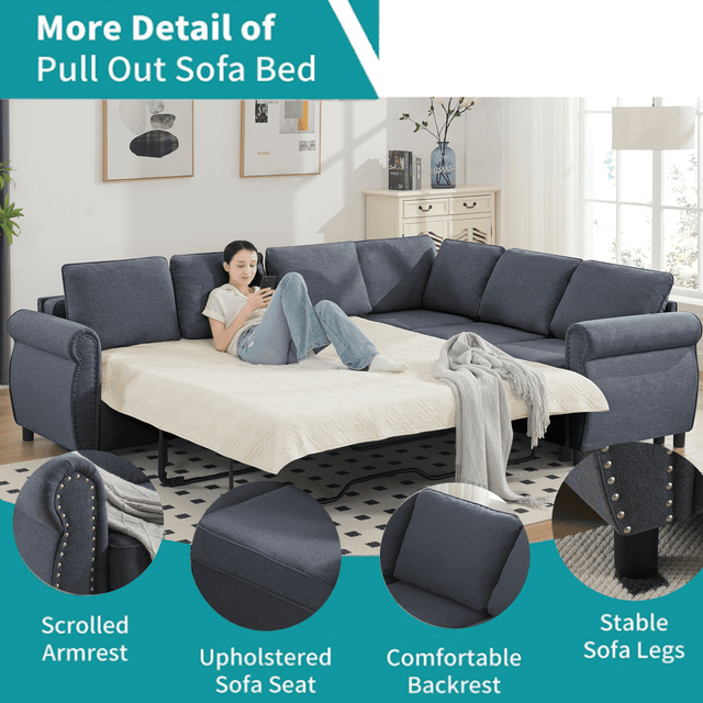 6-Seater Medium-Soft L-Shaped Pull-Out Sleeper Sofa - Omega Lifestyles