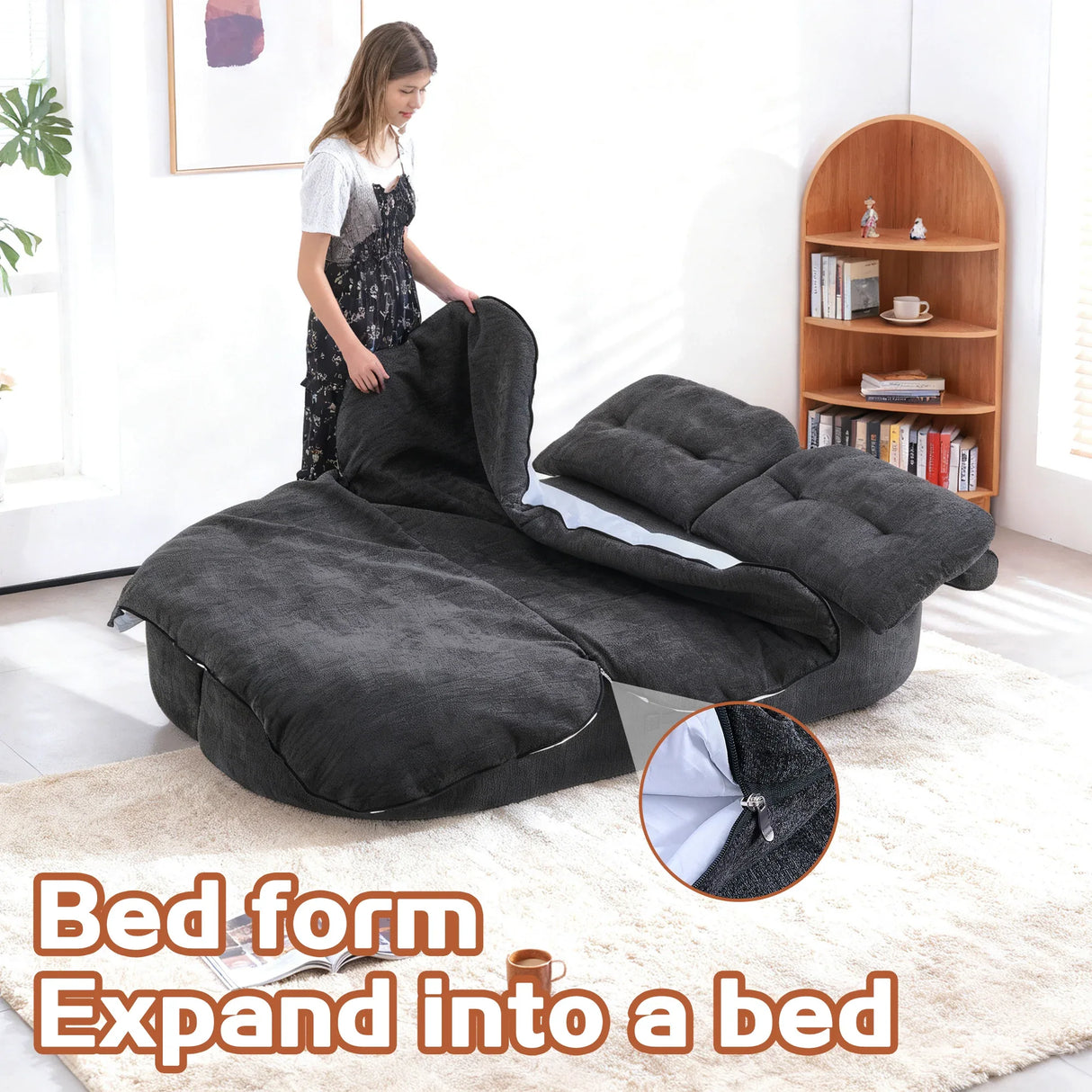 Modern Convertible Linen Foam-Filled Sleeper Sofa Bed With Pillows - Omega Lifestyles