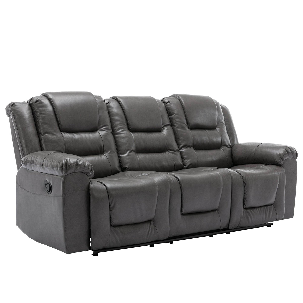 Manual Recliner Chair With Cup Holders Grey PU Upholstery