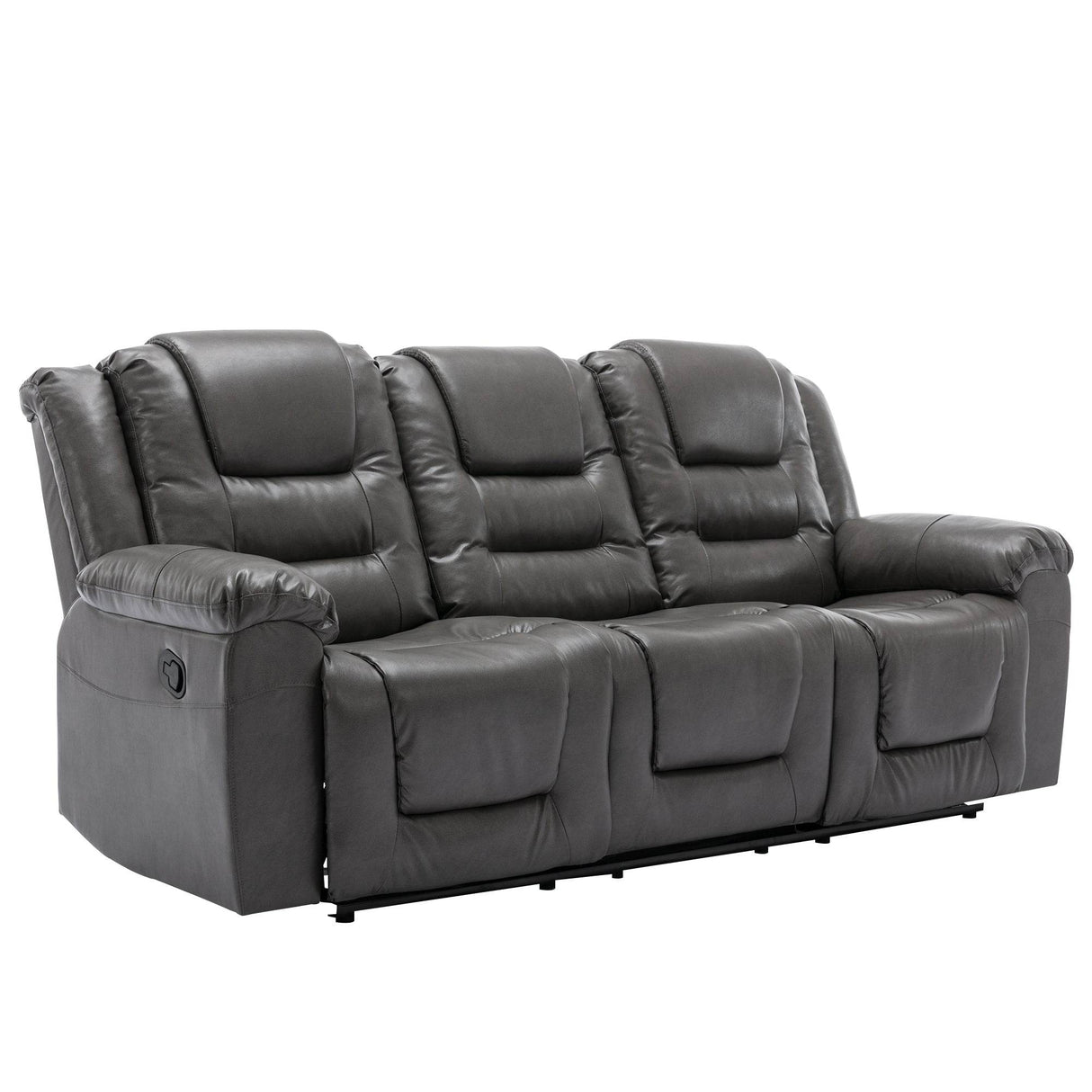 Manual Recliner Chair With Cup Holders Grey PU Upholstery