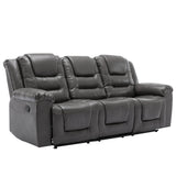 Manual Recliner Chair With Cup Holders Grey PU Upholstery
