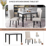 5-Piece Faux Marble Dining Table Set With Cushioned Chairs - Omega Lifestyles