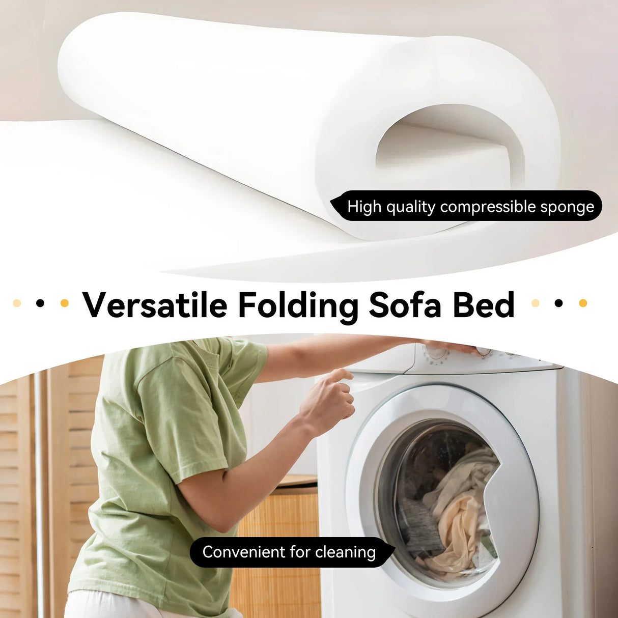 Foldable Corduroy Convertible Sofa Bed With Lumbar Pillow - Omega Lifestyles