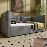 Twin Gray Velvet Upholstered Hydraulic Storage Daybed With USB Charging - Omega Lifestyles