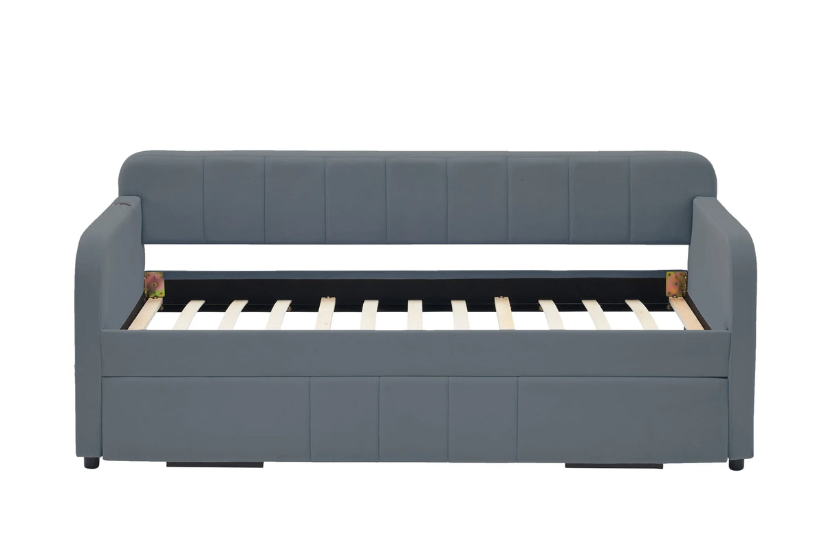Twin Velvet Upholstered Daybed Frame With Trundle - Omega Lifestyles
