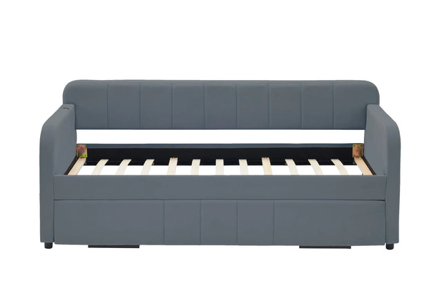 Twin Velvet Upholstered Daybed Frame With Trundle - Omega Lifestyles