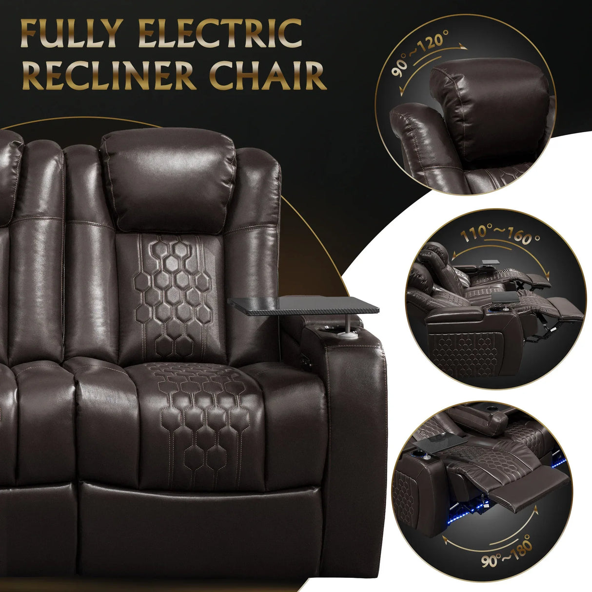 Genuine Leather Power Recliner With RGB LED Lighting - Omega Lifestyles
