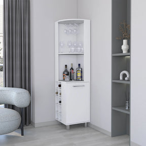 Modern White Corner Bar Cabinet With Wine Rack Storage - Omega Lifestyles