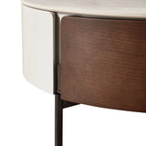 Round Ceramic Top Coffee Table With Drawers And Metal Legs - Omega Lifestyles