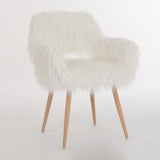 White Faux Fur Upholstered Side Dining Chair With Metal Legs - Omega Lifestyles