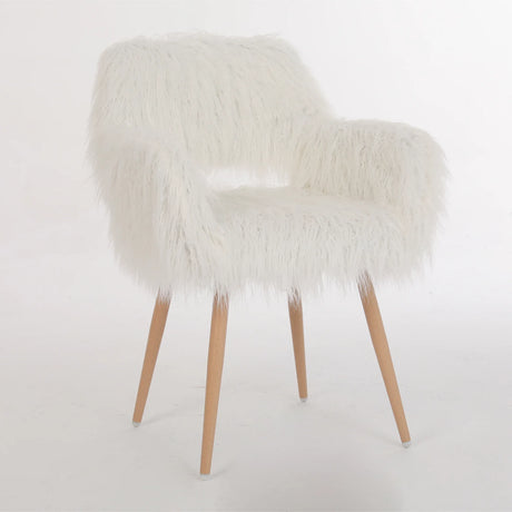 White Faux Fur Upholstered Side Dining Chair With Metal Legs - Omega Lifestyles